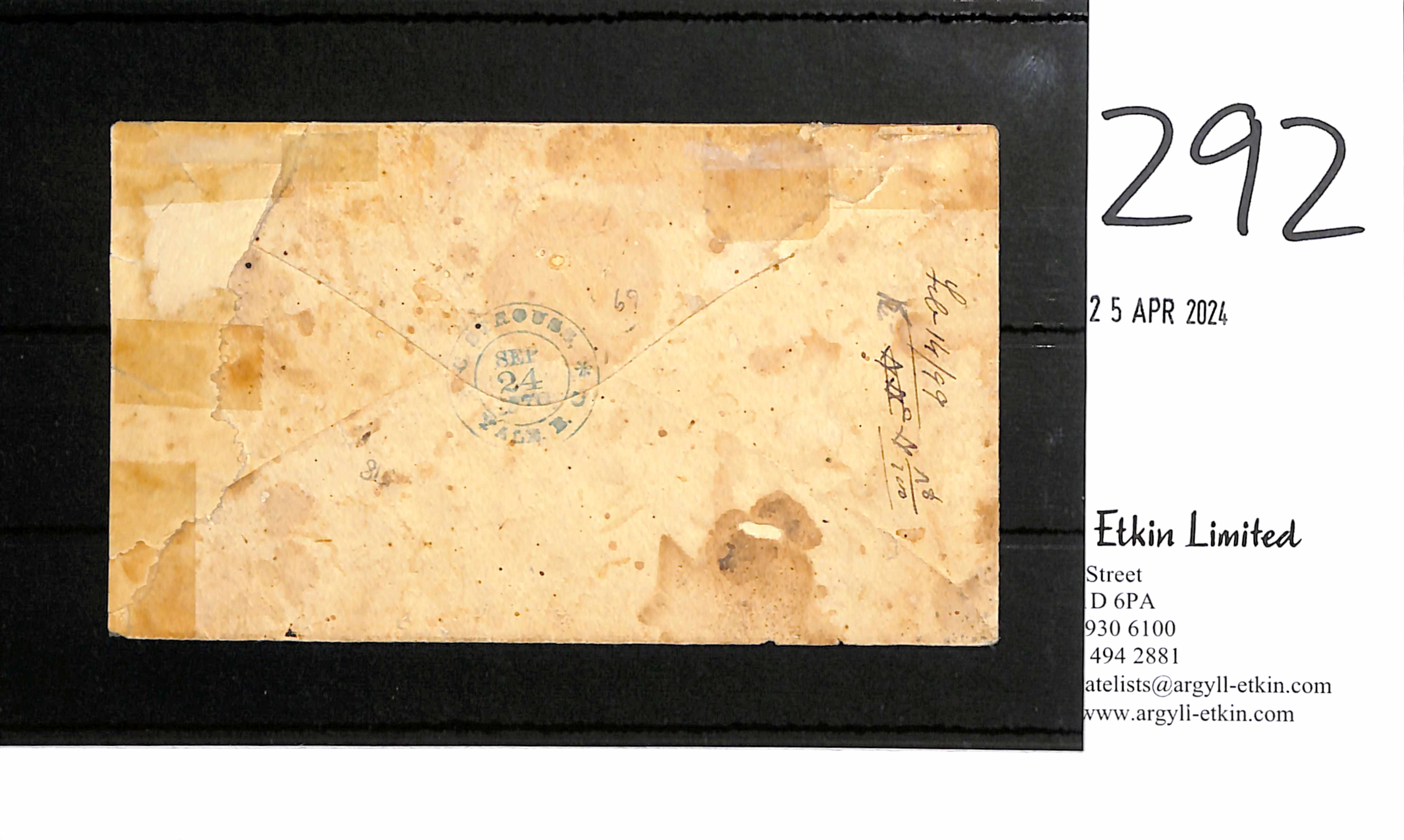 1870 (Sep 24) Cover from Yale (senders cachet on reverse) to 70 Mile House bearing 1867 3d pale blue - Image 2 of 2
