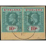 1908-11 10/- Pair fine used on piece, with 1910 (Jan 3) c.d.s. With Buhler (1982) and Alouri (