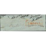 c.1846 Large part lettersheet with red boxed "BHOPAL" dated "21 March 184-" in manuscript, only