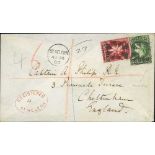 1880 (Aug 14) Registered cover to England bearing 4d + 1/- (S.G. 15, 26) each with a superb cork