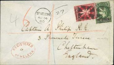 1880 (Aug 14) Registered cover to England bearing 4d + 1/- (S.G. 15, 26) each with a superb cork