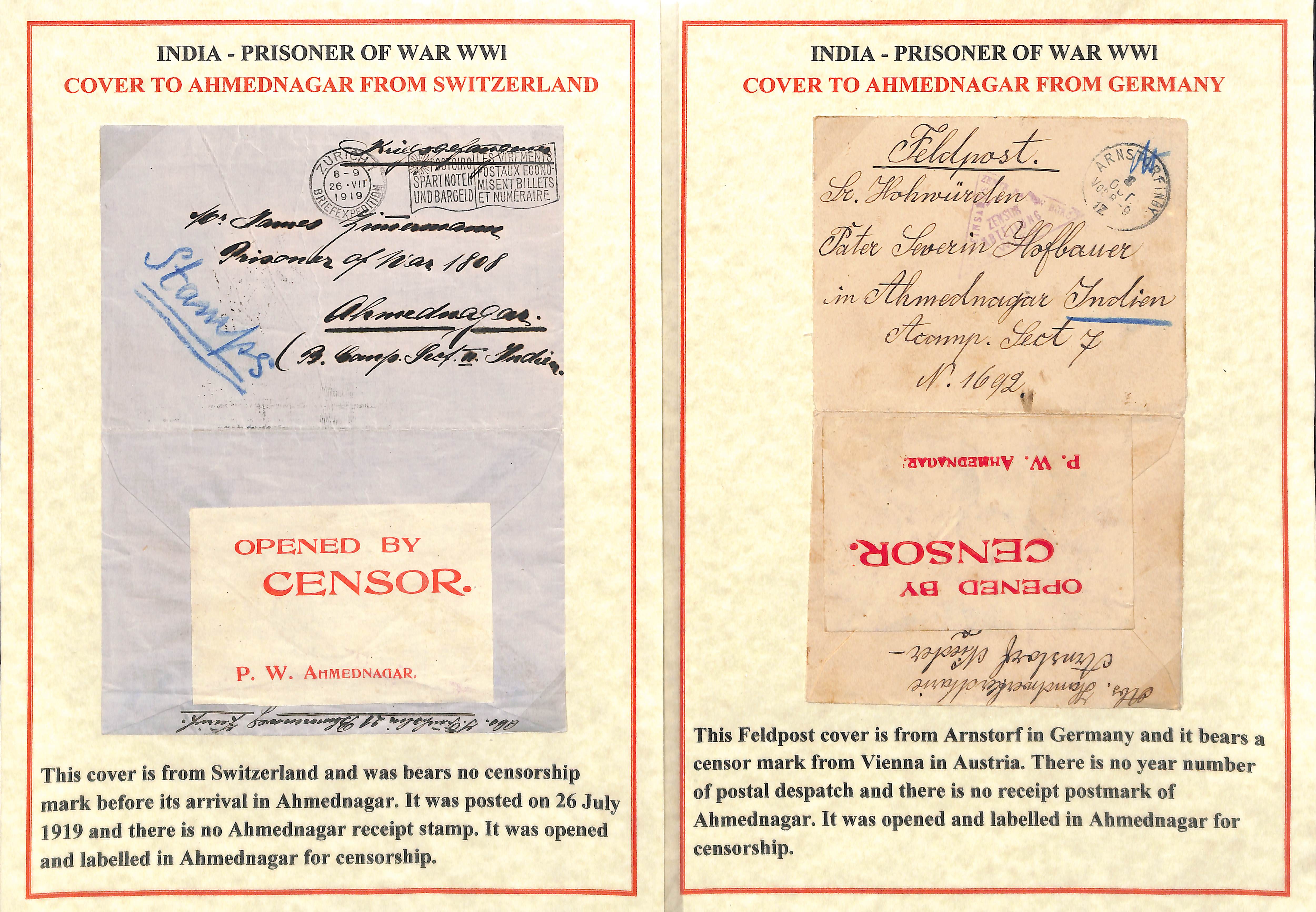 Ahmednagar. 1914-19 Covers and cards to P.O.Ws at Ahmednagar including Japan 1½s postal stationery - Image 4 of 5