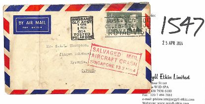 Cyprus. 1954 (Mar. 8) Cover from Brisbane to Kyrenia franked Australia Royal Visit 2/-, with red