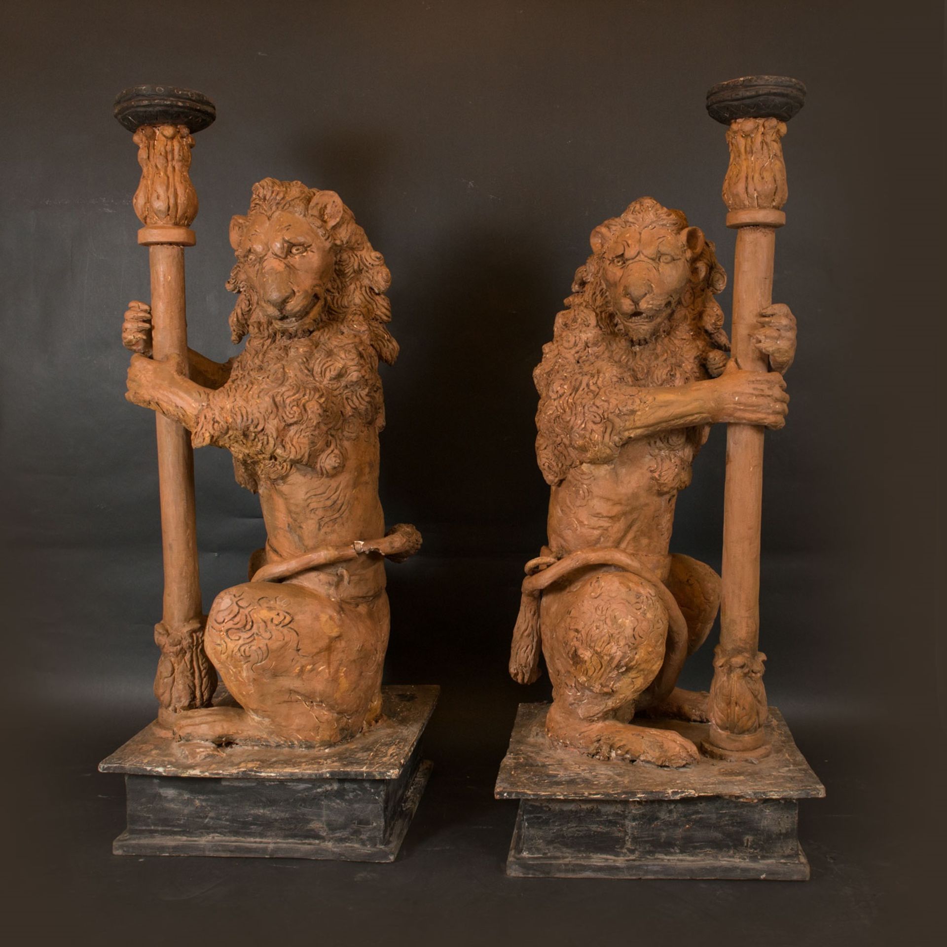 Pair of Monumental Flemish Portal Lions