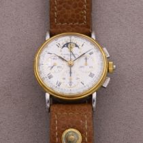 BAUME & MERCIER, CHRONO PHASE DE LUNE, EN OR ET ACIER - Vers 1970