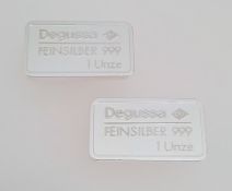 2 Silberbarren, Degussa, je 1 Unze Feinsilber
