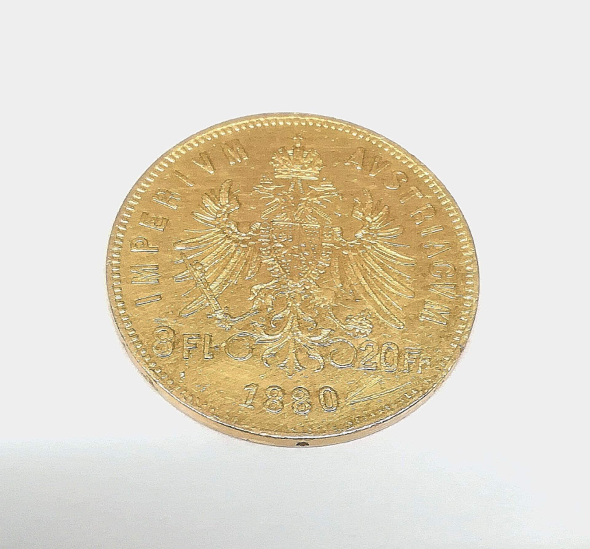 20 Franken,/8 Florin, Franz Joseph I, 1880 - Image 2 of 2