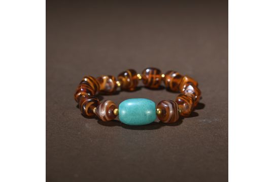 COLOURED GLASS AND TURQUOISE STONE BEADED BRACELET - Image 1 of 9