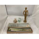 AN ARTICULATED WOODEN ARTISTS DUMMY PLUS A 'UNISON' PANTOGRAPH, BOXED