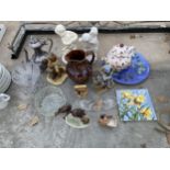 AN ASSORTMENT OF ITEMS TO INCLUDE GLASS AND CERAMICS AND A SILVER PLATE COFFEE POT ETC