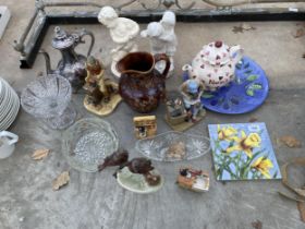 AN ASSORTMENT OF ITEMS TO INCLUDE GLASS AND CERAMICS AND A SILVER PLATE COFFEE POT ETC