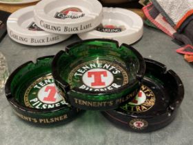 THREE TENNENT'S GLASS ASHTRAYS