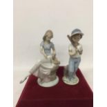 TWO LLADRO FIGURES OF A GIRL AND BOY WITH BASEBALL BAT, NO. 7612 & 7610
