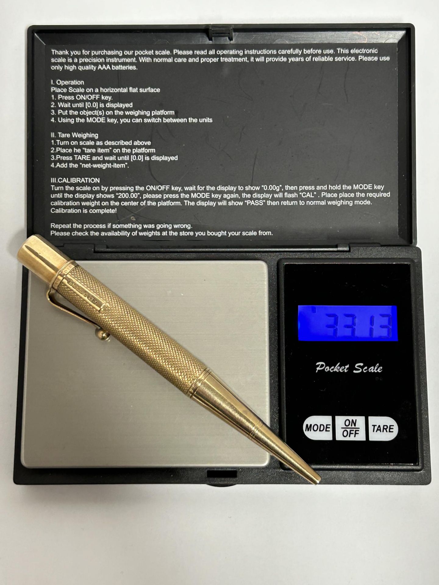 A HALLMARKED 9CT YELLOW GOLD BAKERS POINTER PROPELLING PENCIL GROSS WEIGHT 33.13 GRAMS - Image 6 of 6