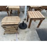 TWO AS NEW EX DISPLAY CHARLES TAYLOR COFFEE TABLES, A PARASOL BASE AND THREE ARM REST TABLES *PLEASE