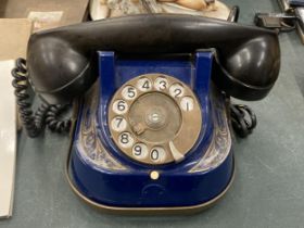 A VINTAGE 'BELL TELEPHONE' COMPANY BLUE DIAL TELEPHONE