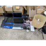 AN ASSORTMENT OF ITEMS TO INCLUDE FOUR LAPTOPS AND LAMPS ETC