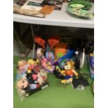 A LARGE COLLECTION OF TOYS AND SOFT TOY FIGURES ETC