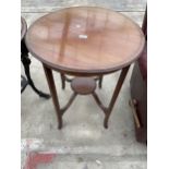 AN EDWARDIAN MAHOGANY AND INLAID TWO TIER CENTRE TABLE, 24" DIAMETER