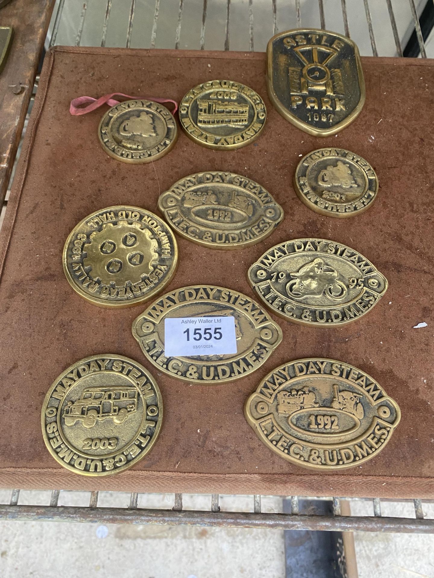 TEN VARIOUS BRASS STEAM RALLY PLAQUES