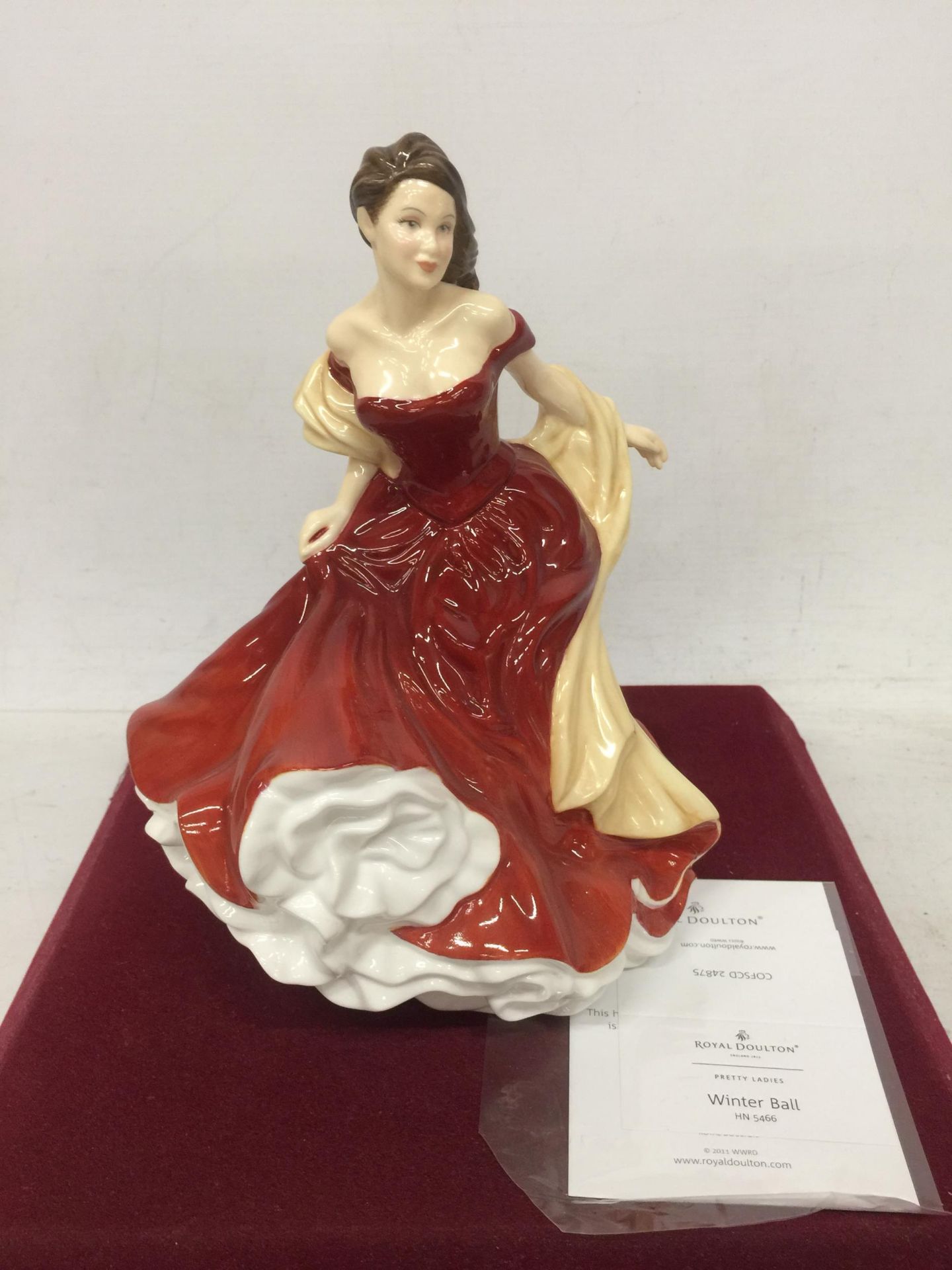 A ROYAL DOULTON PRETTY LADIES WINTER BALL, HN5466 BONE CHINA LADY FIGURE WITH CERTIFICATE