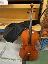 A VINTAGE GERMAN CELLO WITH CASE