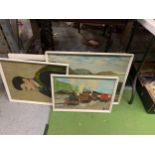 A GROUP OF FRAMED OIL ON BOARDS INCLUDING A TRAIN EXAMPLE, SIGNED L.COLES, 1963
