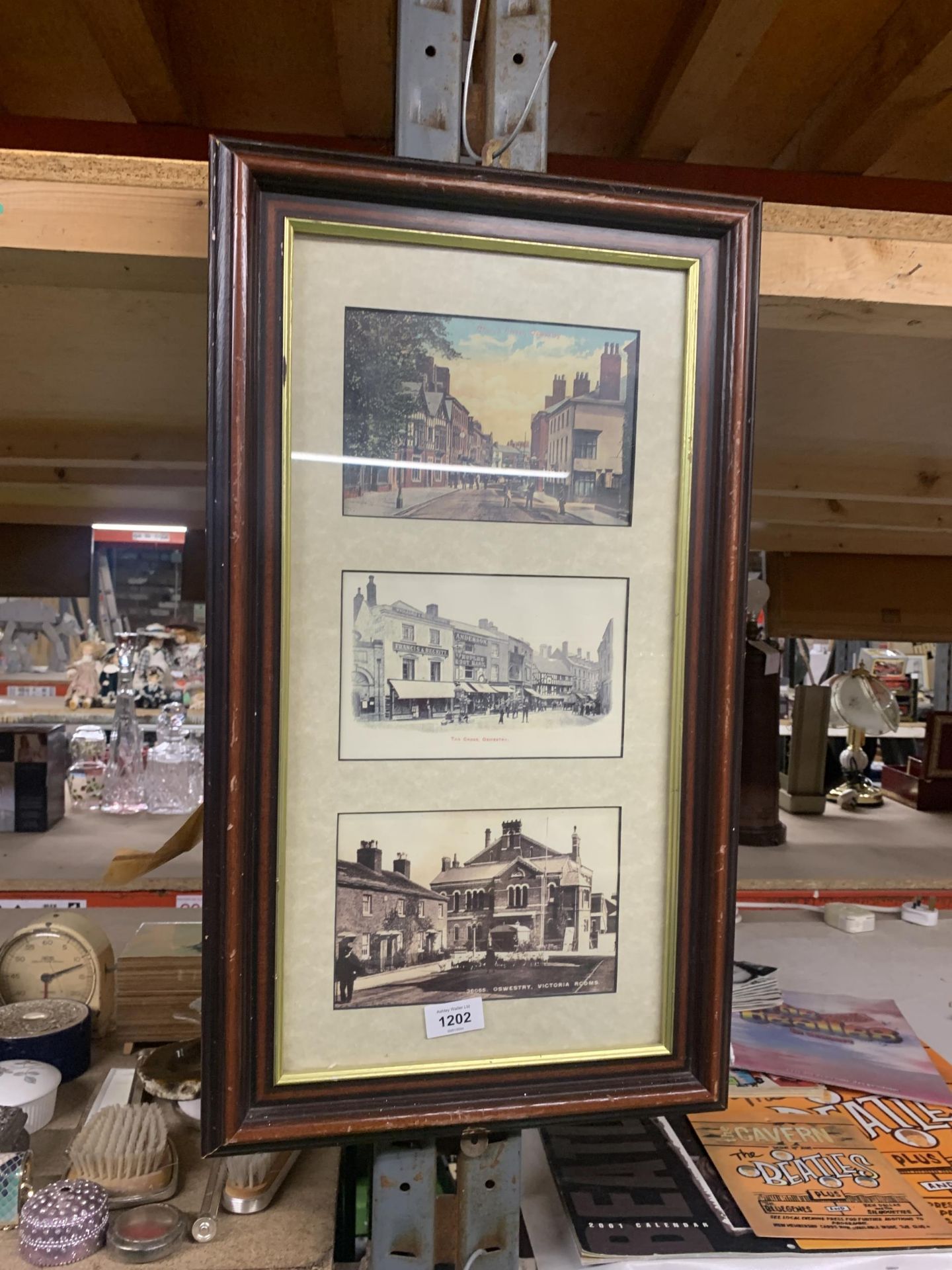 TWO FRAMED MONTAGES OF PHOTOGRAPHIC PRINTS OF VINTAGE OSWESTRY