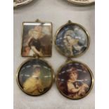 FOUR VINTAGE PRINTED PORTRAIT MINIATURES