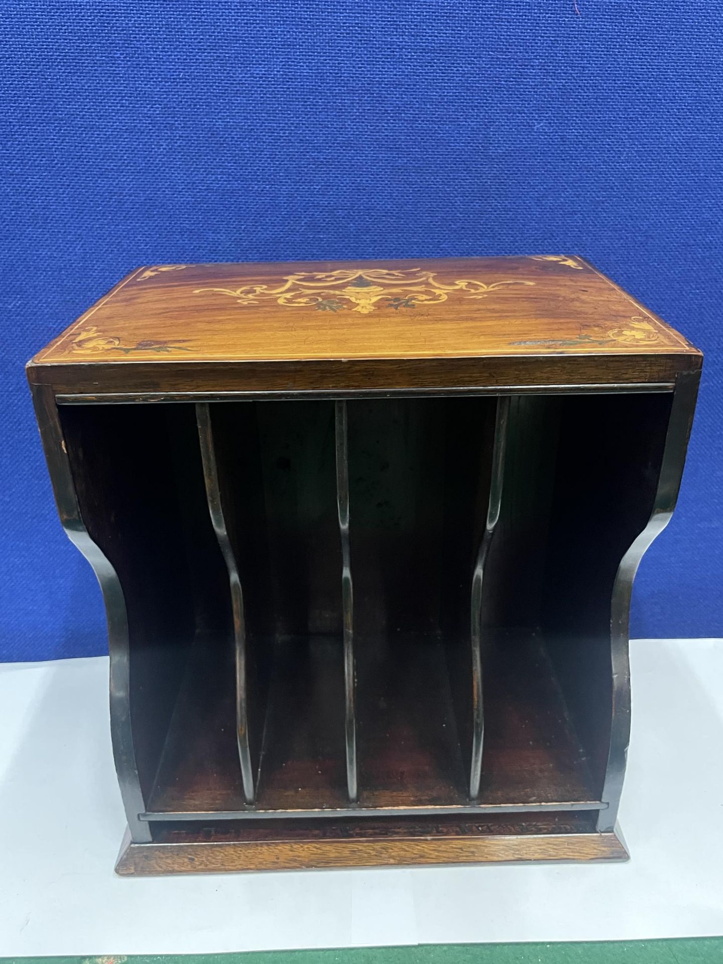 A VINTAGE LETTER RACK WITH IN LAID DESIGN