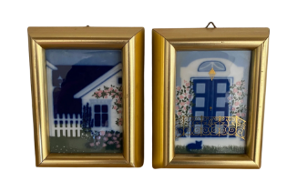 TWO PORSGRUND, NORWAY FRAMED PORCELAIN TILES BY ANNE MARIE ODEGAARD