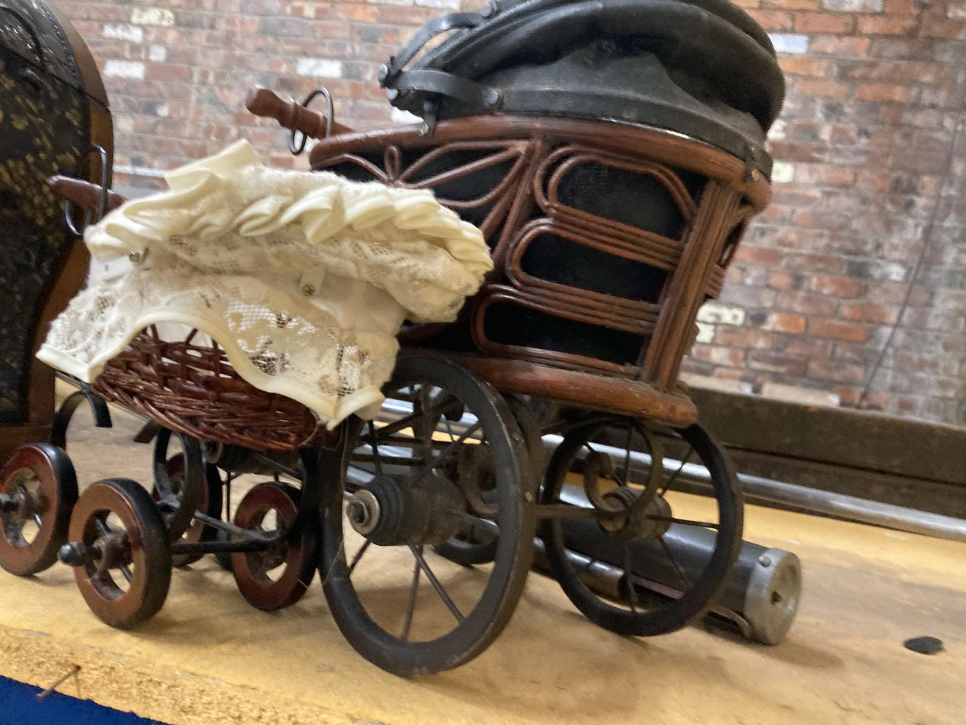 TWO VINTAGE STYLE WOODEN DOLLS PRAMS - Image 2 of 3