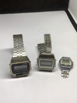 THREE VINTAGE DIGITAL WATCHES TO INCLUDE A NELSONIC, PULSAR AND A JASA