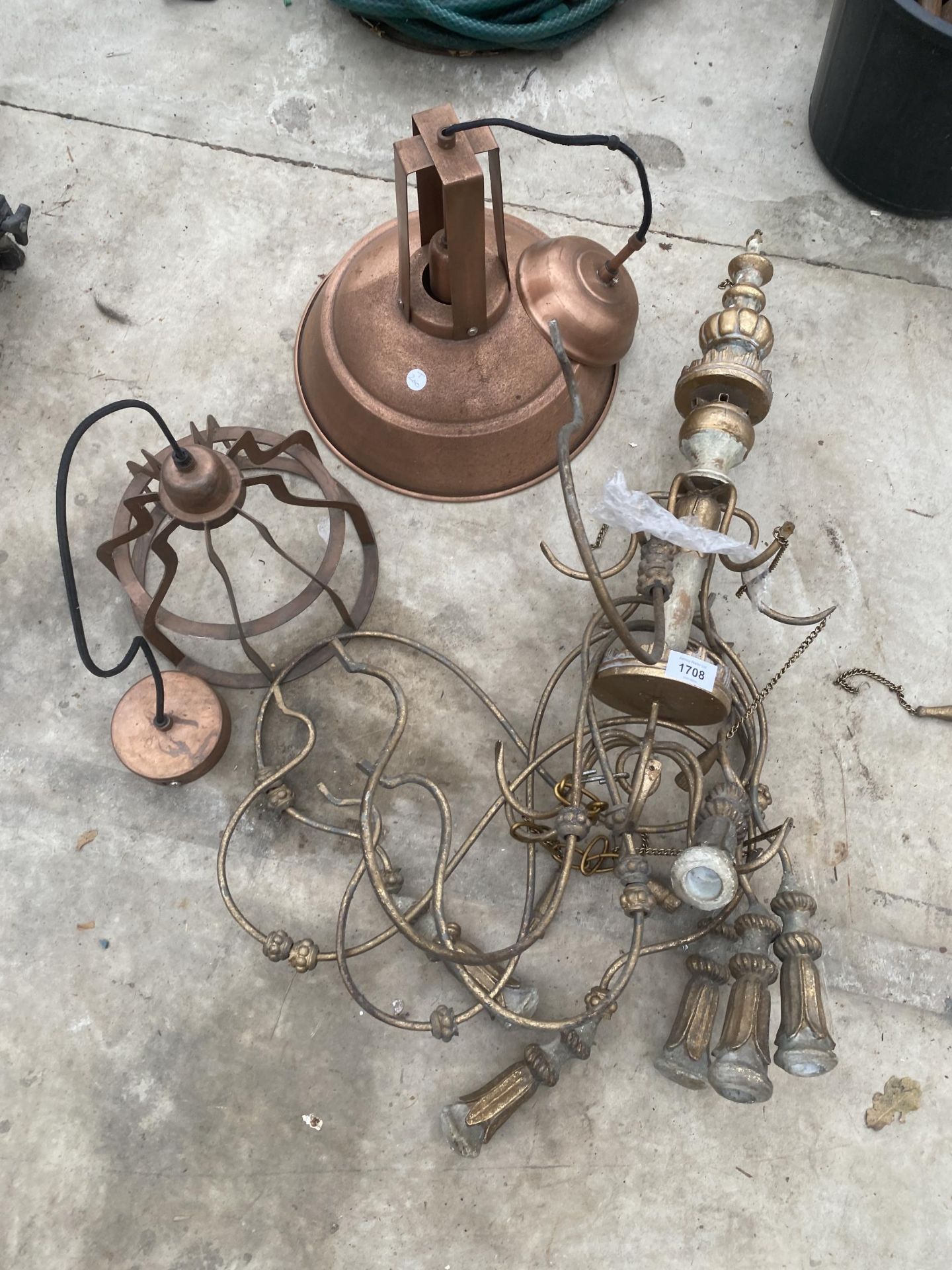 A LARGE VINTAGE LIGHT FITTINGS AND TWO VINTAGE STYLE LIGHT FITTINGS ETC