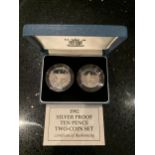 UK 1992, SILVER PROOF “TEN PENCE TWO COIN SET” . BOXED WITH COA
