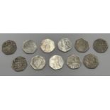 ELEVEN VARIOUS COLLECTABLE FIFTY PENCE PIECES TO INCLUDE, PETER RABBIT, ETC