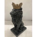 A FIGURE OF A LION WITH A GOLD COLOURED CROWN, HEIGHT 36CM