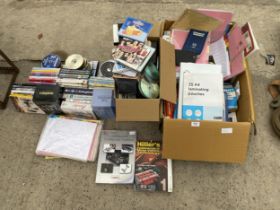 A LARGE ASSORTMENT OF DVDS, CDS AND BOOKS ETC