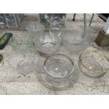 AN ASSORTMENT OF GLASS BOWLS AND VASES ETC