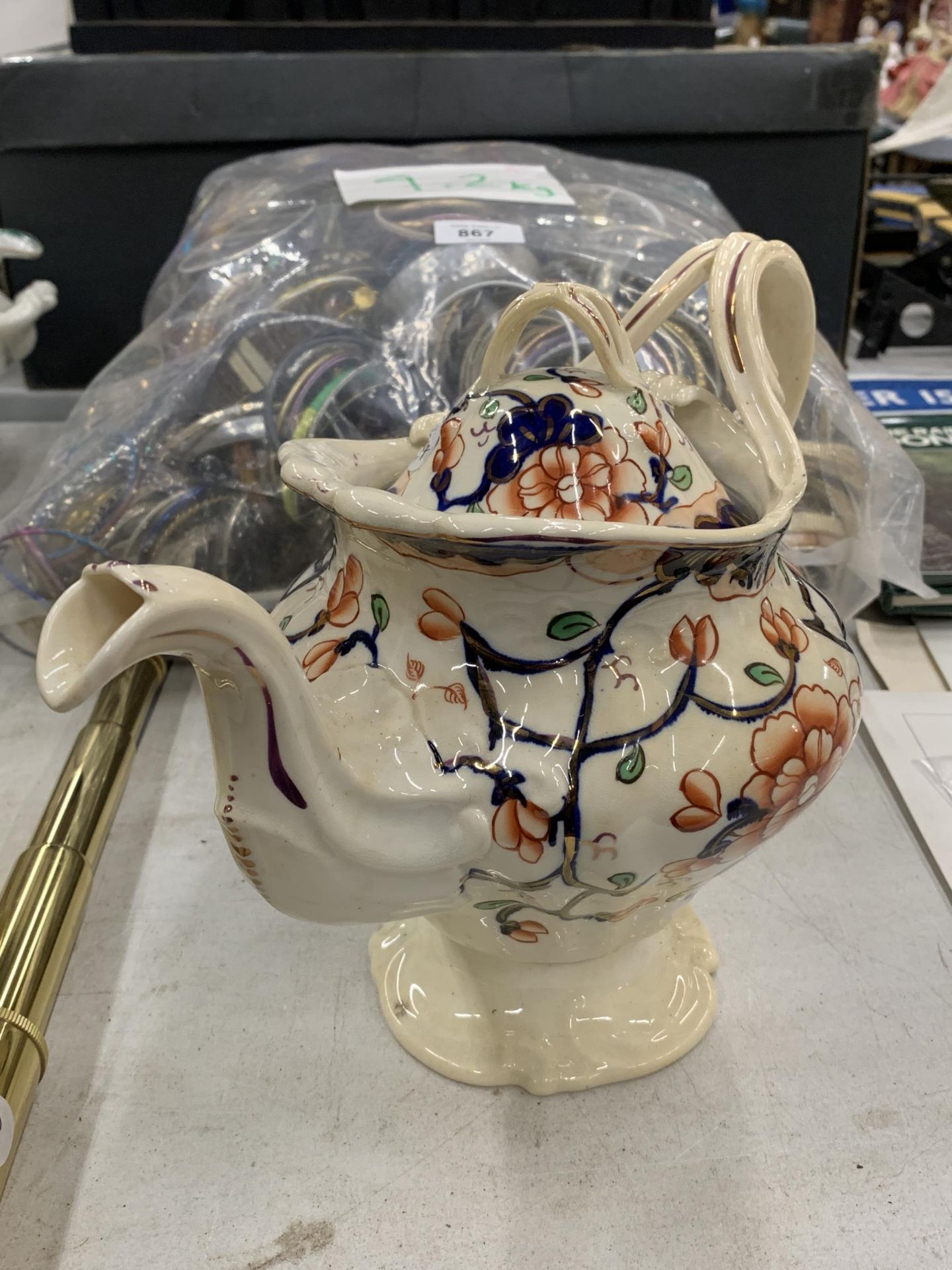 A 19TH CENTURY GAUDY WELSH DESIGN TEAPOT AND CREAM JUG - Image 3 of 4