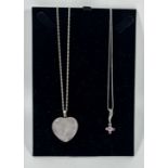 TWO .925 SILVER NECKLACES WITH HEART STONE AND PINK STONE PENDANT DESIGNS, LARGEST 20" CHAIN LENGTH