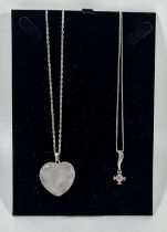 TWO .925 SILVER NECKLACES WITH HEART STONE AND PINK STONE PENDANT DESIGNS, LARGEST 20" CHAIN LENGTH