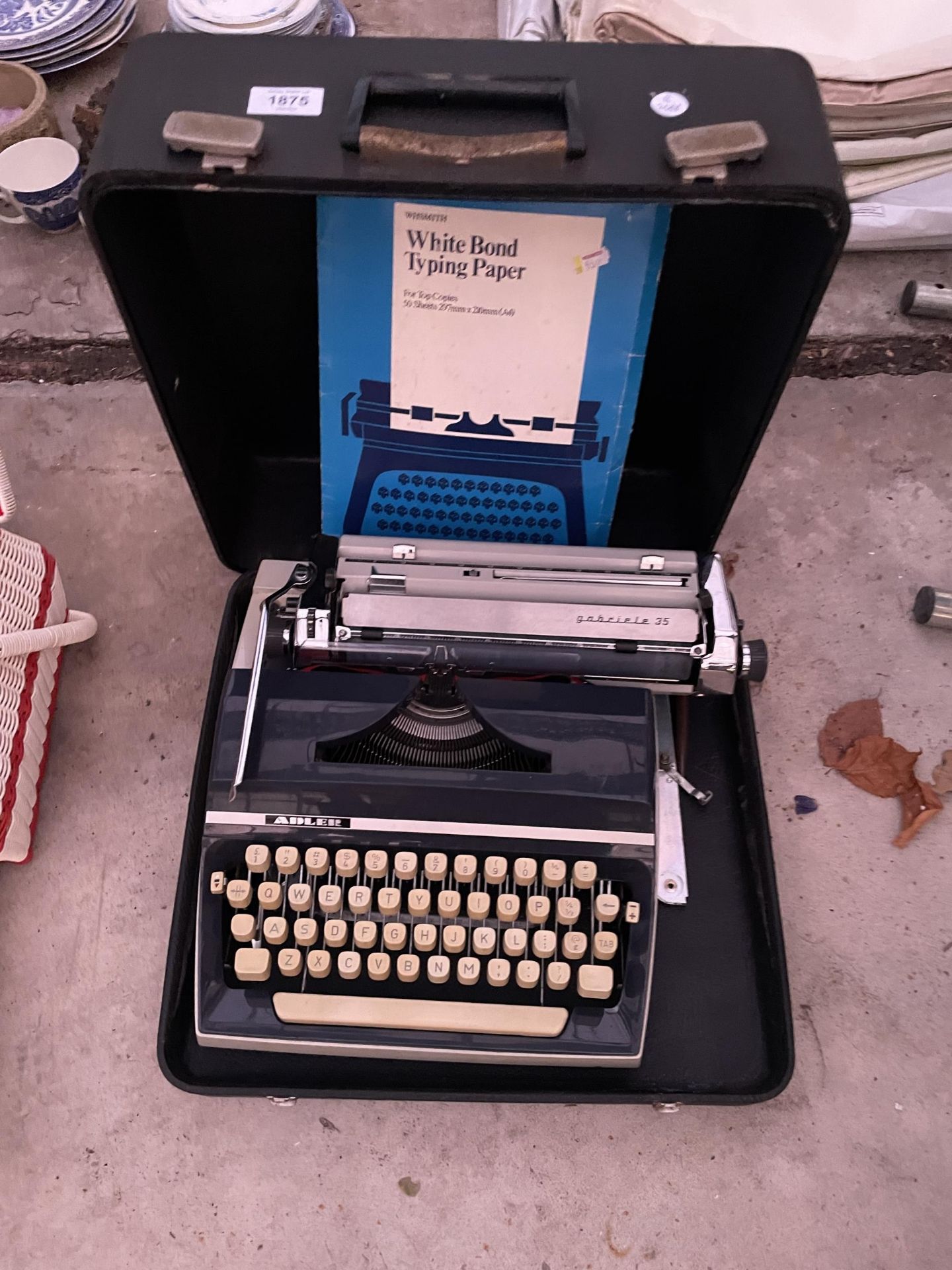 A RETRO ADLER GABRIELE 35 TYPE WRITER WITH CARRY CASE