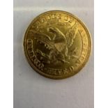 AN 1880 GOLD FIVE DOLLAR COIN, LIBERTY HEAD - WEIGHT 8.36 GRAMS