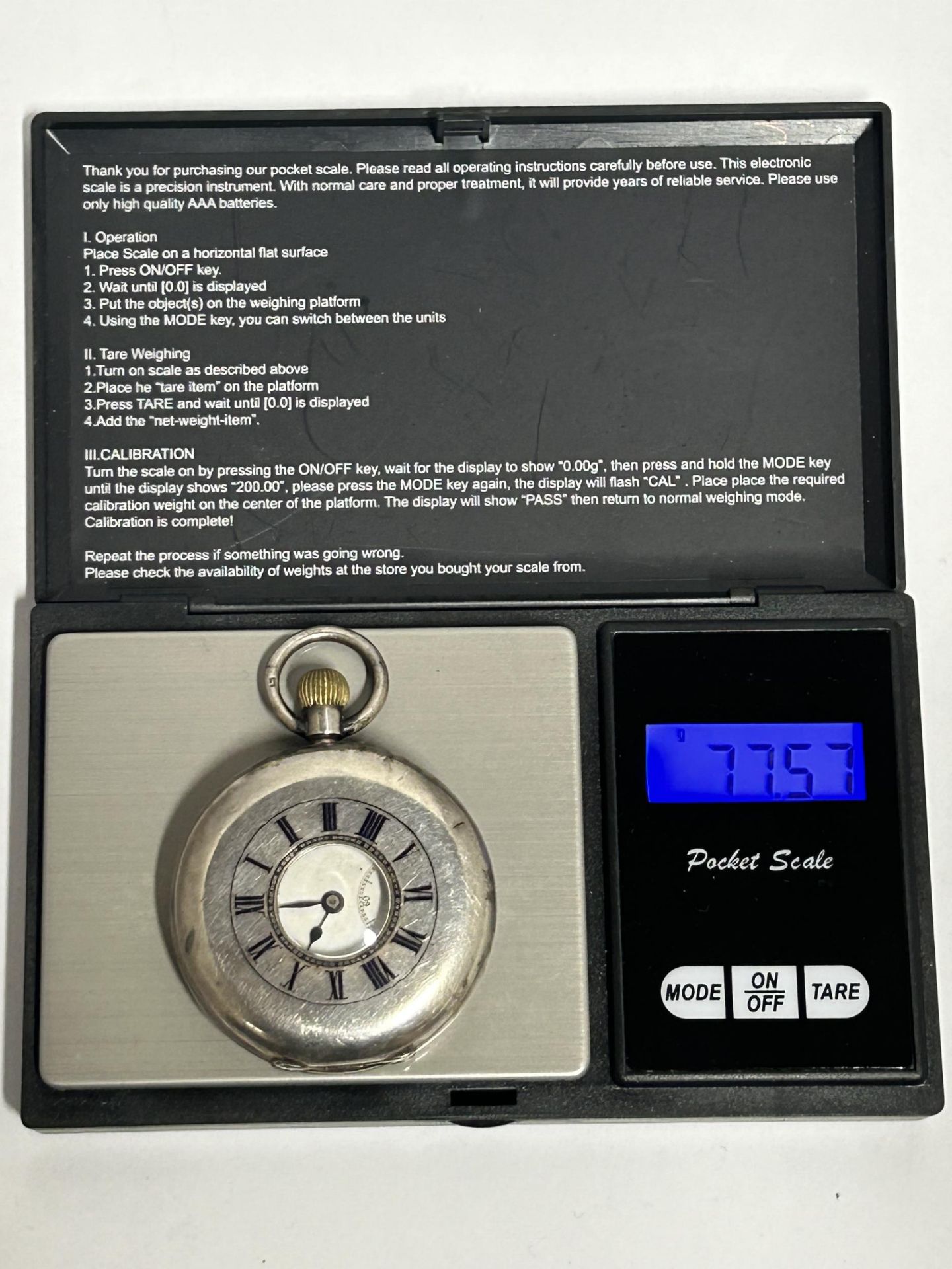 A .935 SILVER HALF HUNTER POCKET WATCH GROSS WEIGHT 77.57 GRAMS, REQUIRES ATTENTION - Image 5 of 5
