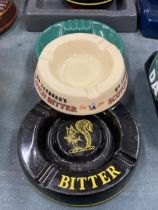 THREE CERAMIC ASHTRAYS TO INCLUDE YOUNGERS, BURTONWOOD AND ANSELLS