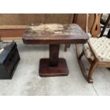 A MODERN ELM AND BEECH PEDESTAL TABLE, 22 X 15"