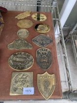 ELEVEN VINTAGE BRASS STEAM RALLY PLAQUES