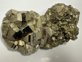 A LARGE PYRITE CLUSTER, WEIGHT 2250 GRAMS LENGTH 16CM, HEIGHT 10CM
