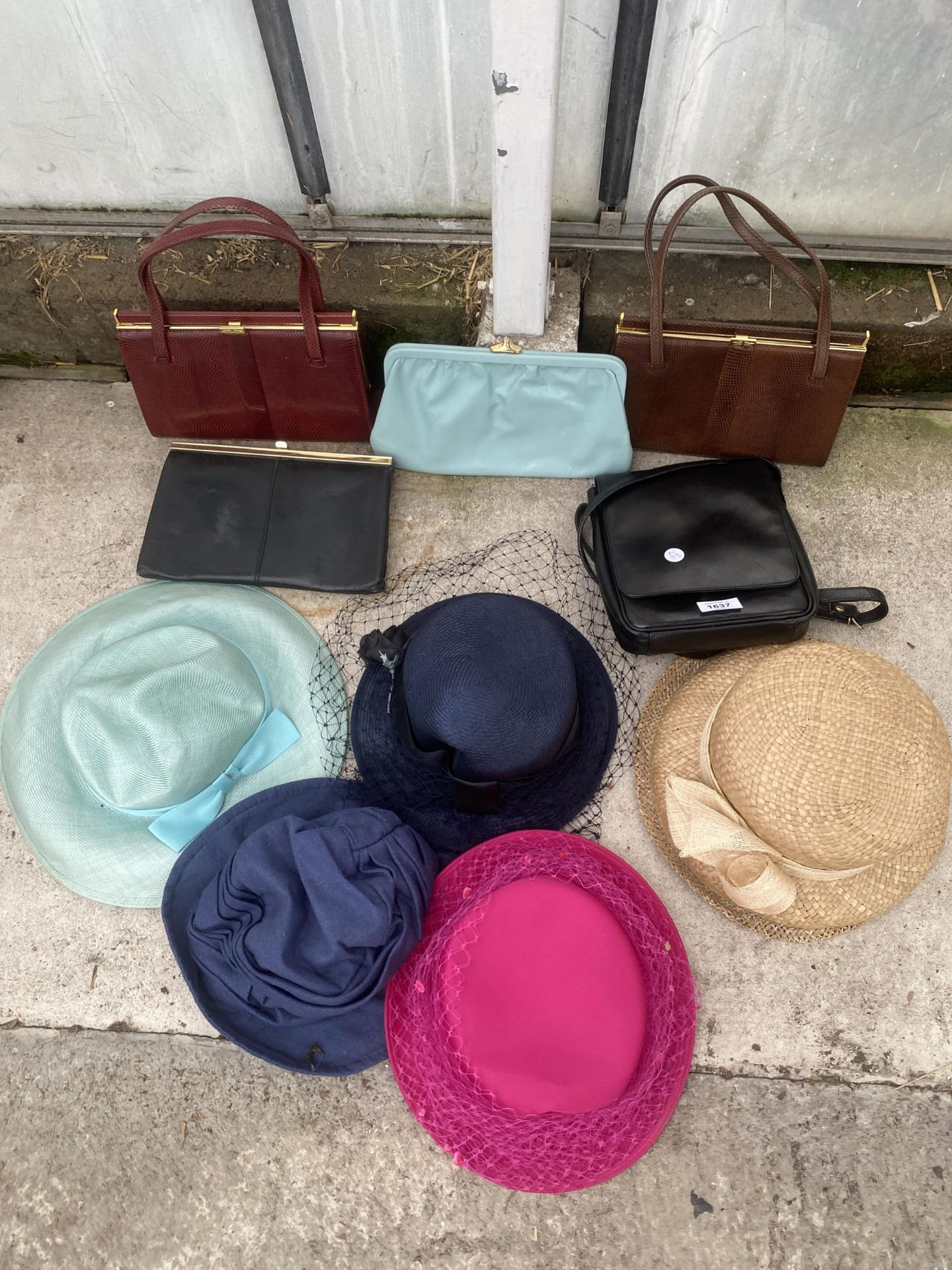 AN ASSORTMENT OF LADIES HATS AND HANDBAGS